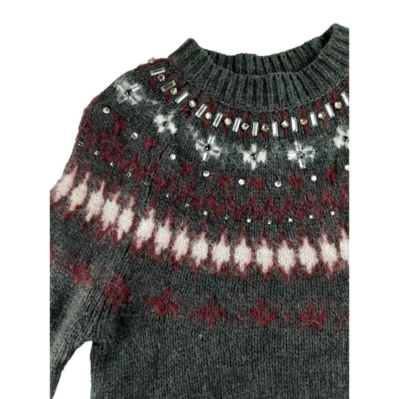 J. Crew Gray Knit Nordic Rhinestone Long Sleeve Mini Dress Wool Alpaca XXS - Picture 3 of 8